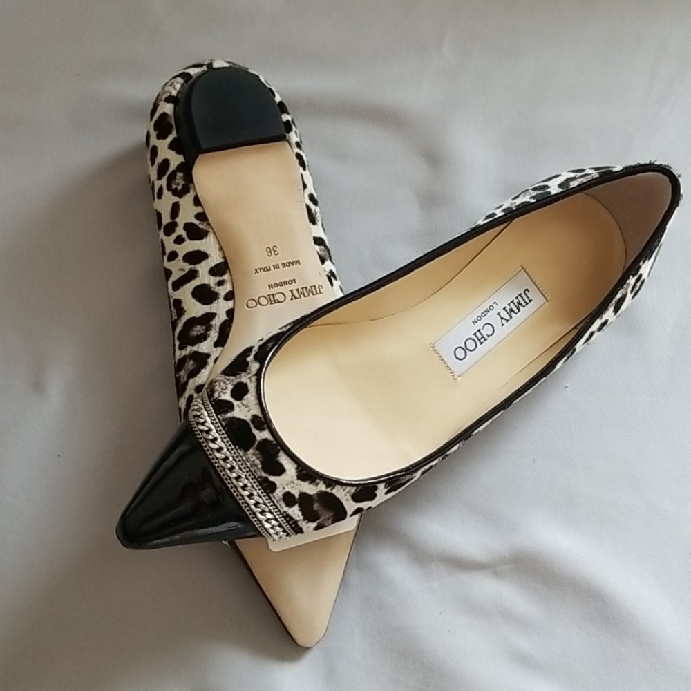 New! Jimmy Choo leopard leather ballet flat shoes